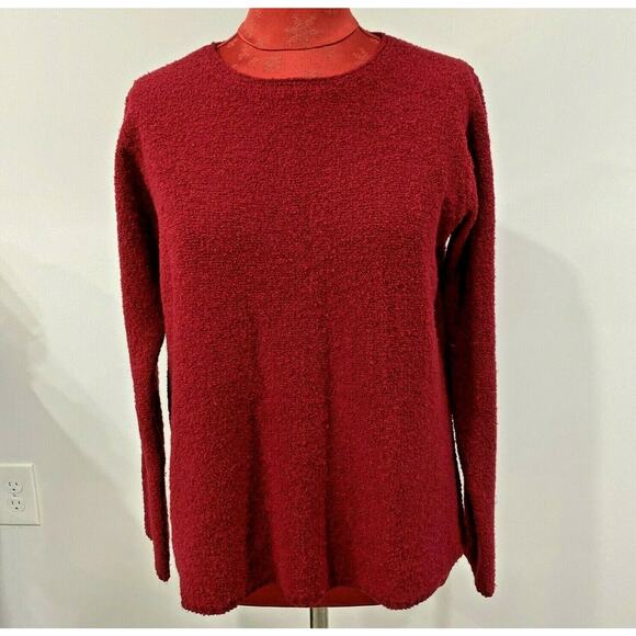 Eileen Fisher Ladies S Red Wool Blend Pullover Sweater Knubbly Knit Crew Neck - Picture 1 of 5